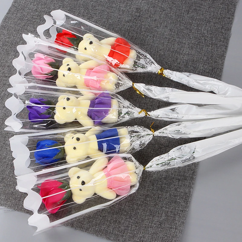 

1Pcs Bear Soap Rose Bouquet Valentines Day Gift for Fridend Wedding Bouquet Home Decorations Holding Artificial Rose Flowers