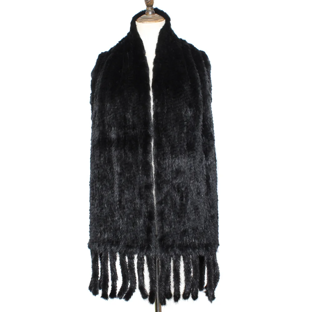 Лидер продаж женский шарф из натурального меха норки Модная вязаная длинная