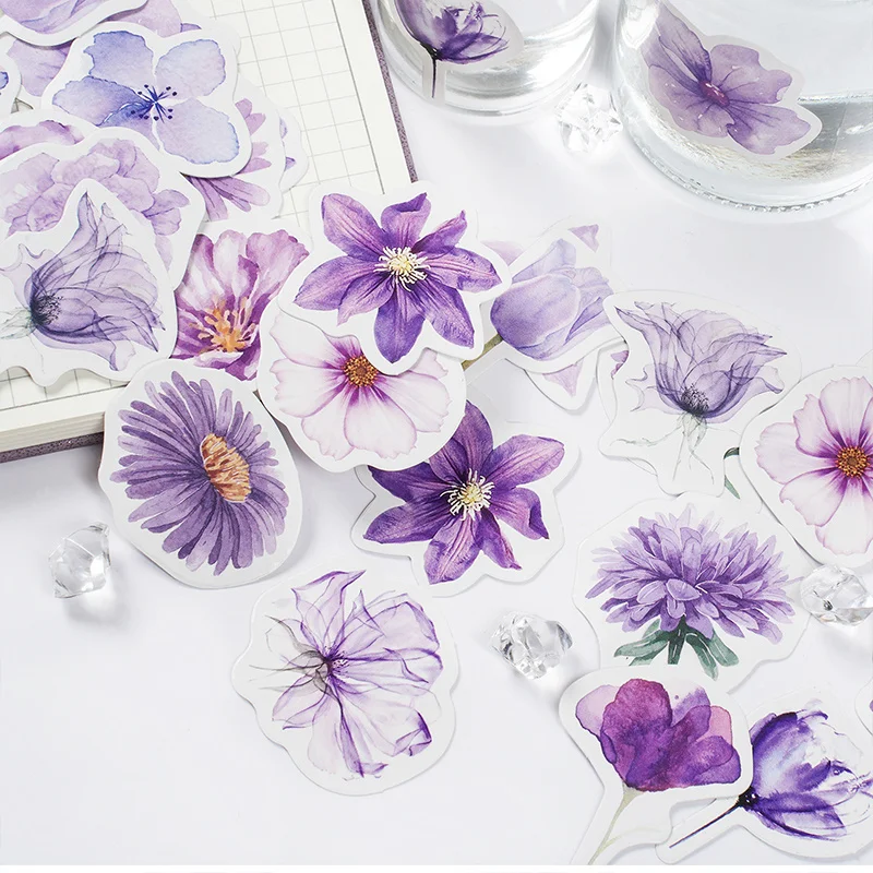 

46Pcs Box Stickers Flowers Fairy purple smoke orchid plant high value mug handbook decorative material Diary Scrapbook 4CM