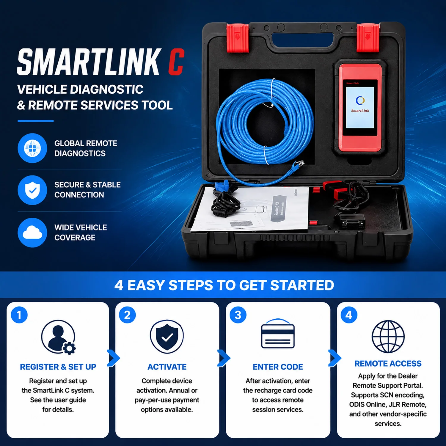 Диагностический сканер LAUNCH X431 SmartLink C V2.0 для тяжелой техники с удаленной диагностикой – CAN FD DoIP J2534 VCI для легковых, грузовых и коммерческих автомобилей 12В 2 (art.: 3920dade17e2d) - 3920dade17e2d