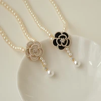 fashion personality camellia pearl ladies necklace light luxury niche summer small fresh sweet flower collarbone chain female