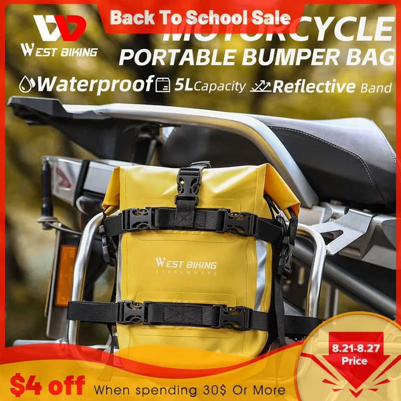 

Мотоциклетная сумка WEST BIKING, водонепроницаемая расширяемая сумка-бампер объемом 5 л, дорожная сумка для мотокросса, Боковая Сумка, мужская сумка через плечо