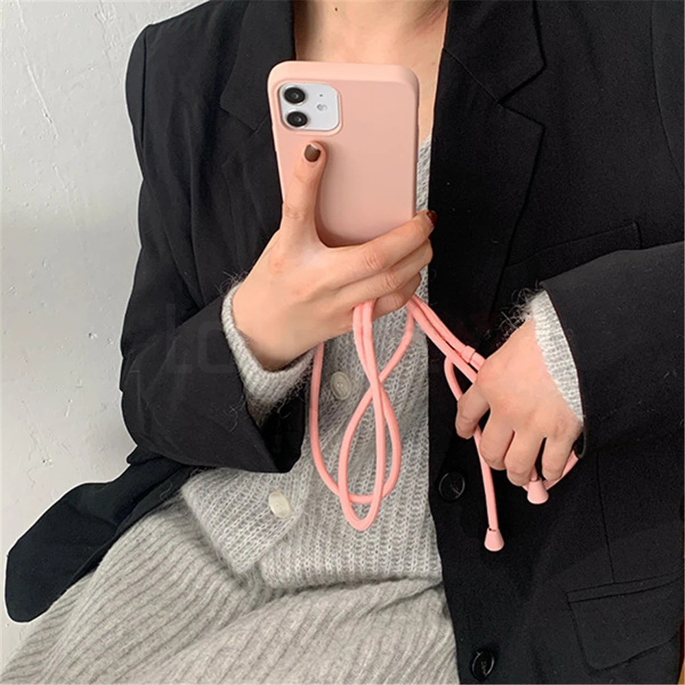 Флуоресцентный силиконовый чехол со шнурком для iPhone 14 13 12 11 Pro Max Mini X XR XS 7 8 Plus SE
