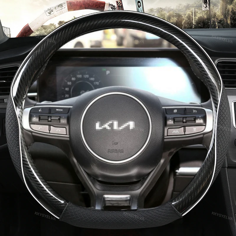 

Carbon Fibre Leather D Shape Car Steering Wheel Cover 38cm For Kia KX5 Sportage 4 MK4 2017-2021 Stonic KX1 2017~2021 K3 K5 2022