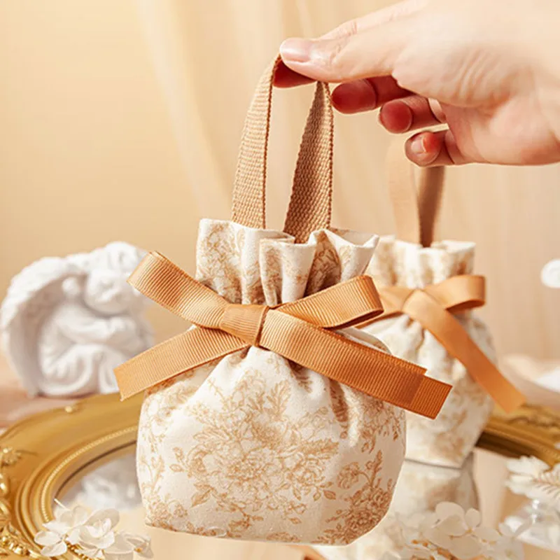 

2pcs Wedding Gift Bag for Guests Wedding Favour Canvas Bag Baby Shower Dragees Baptism Girl Boy Bags Wedding Candy Packaging Bag