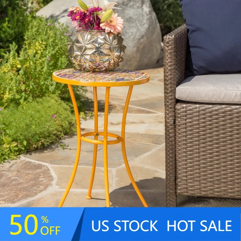 

Боковой стол Jana уличная керамическая плитка с железной рамой, желтый