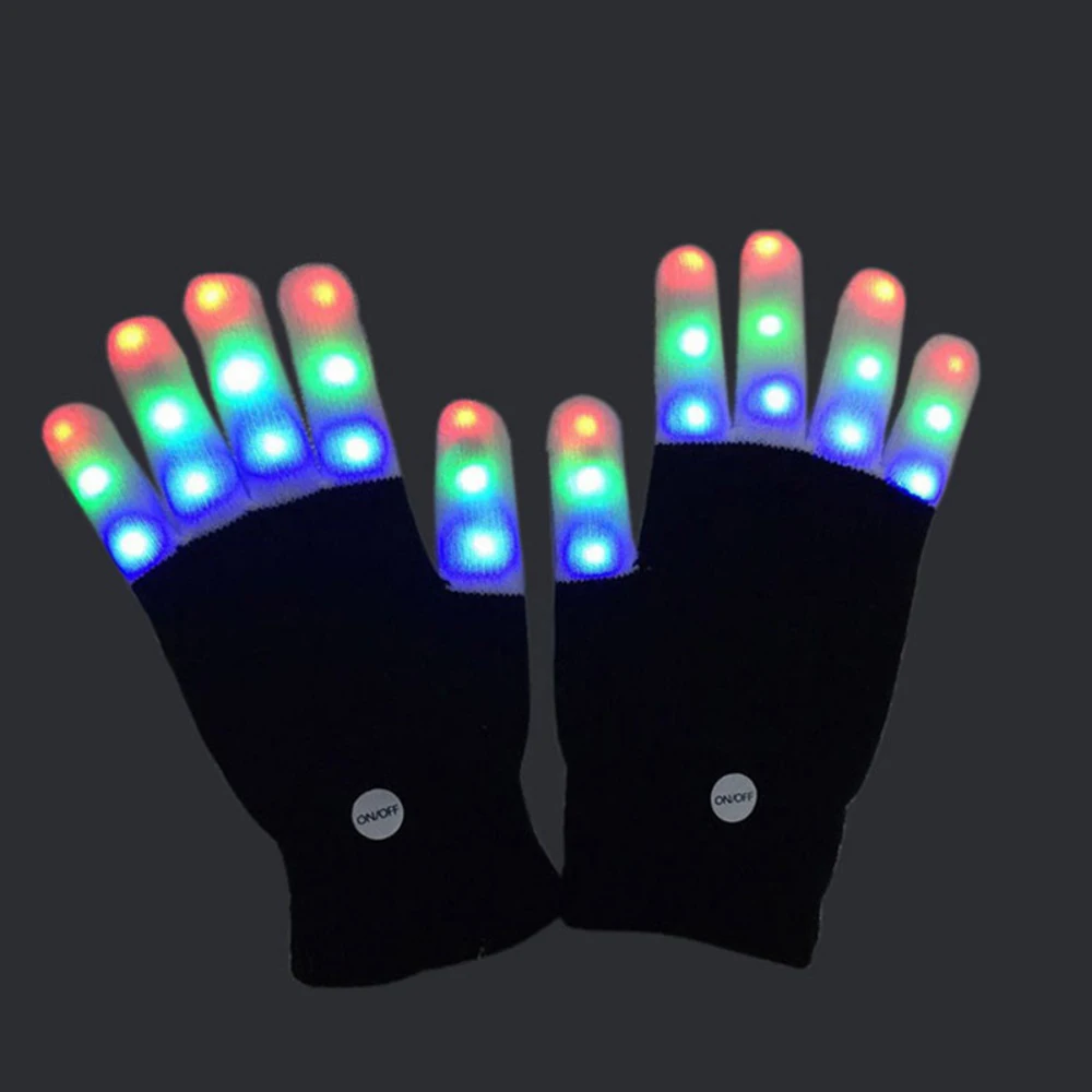 Halloween LED Gloves For Child Glow Rave Flashing Warm Colorful Glowing Gloves Christmas Gifts Party Light Up Finger Tip