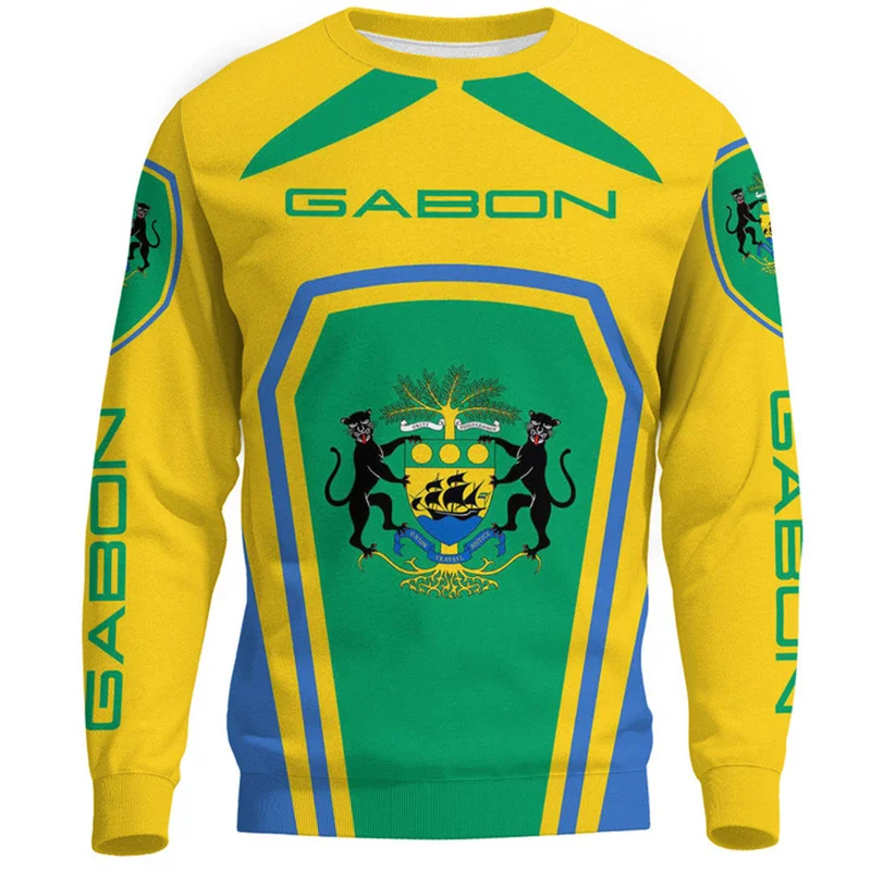 Gabon Flag Map Graphic Sweatshirts For Men Clothes Fashion Women Sweater Casual Male Streetwear Autumn Pullovers Boy Tracksuit