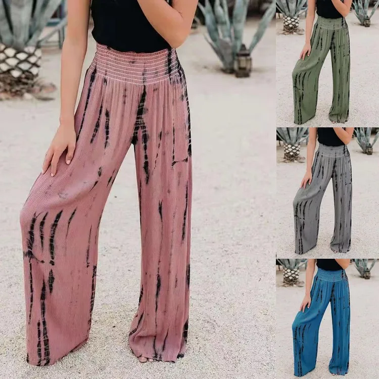

2023 New Fashion Elastic High Waist Pocket Wide Leg Pants Casual Pants