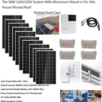 Solar Panel Kit Complete 5000W 220V 110V Sloping Roof Mount Battery Hybrid Inverter MPPT Pure Sine Wave Home Off Grid System