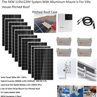solar panel kit complete mount battery 5kw 220v 110v split phrase growatt hybrid inverter mppt pure sine wave on off grid system