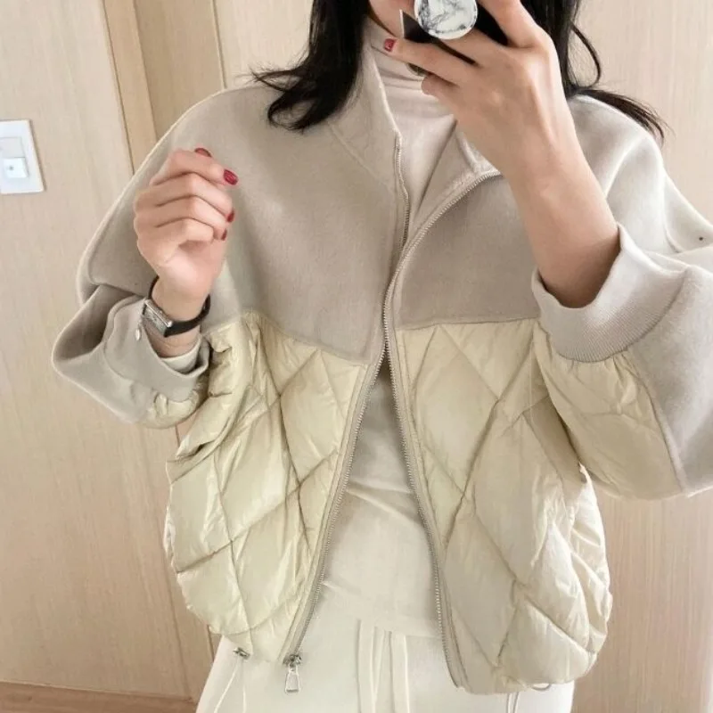 

Женское шерстяное Укороченное пальто, утепленная куртка на молнии с длинным рукавом, в стиле пэчворк, Осень-зима 2023