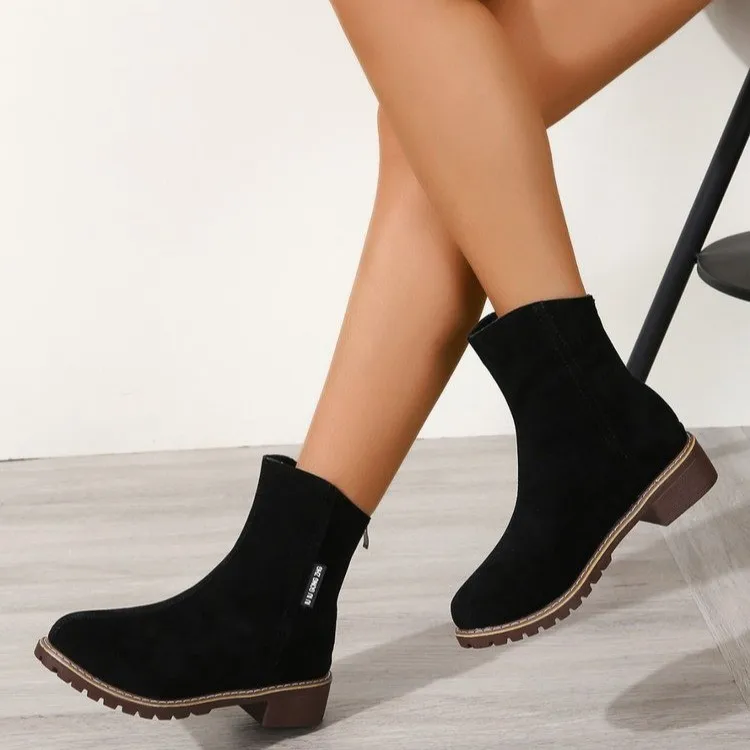 

Женские ботинки, модные однотонные ботильоны на низком каблуке с боковой молнией, уличные удобные нескользящие повседневные ботинки челси,...