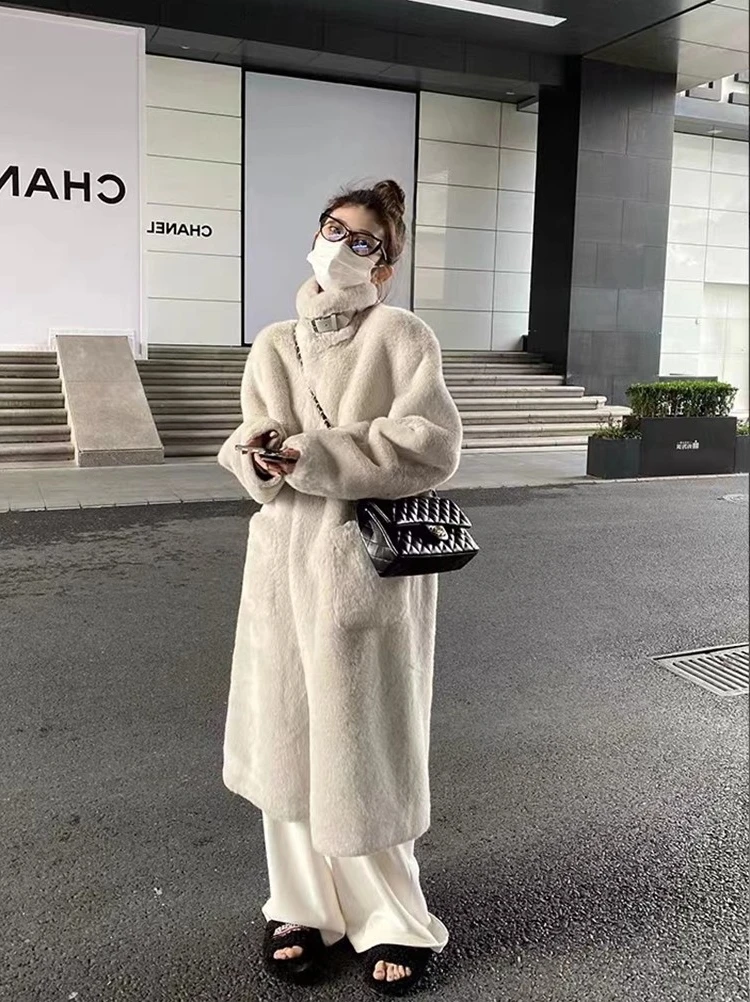 

Winter Fur Integrated Mid-Length Extra Thick Mink Cashmere over the Knee Lazy Style Furry Coat Overcoat for Women