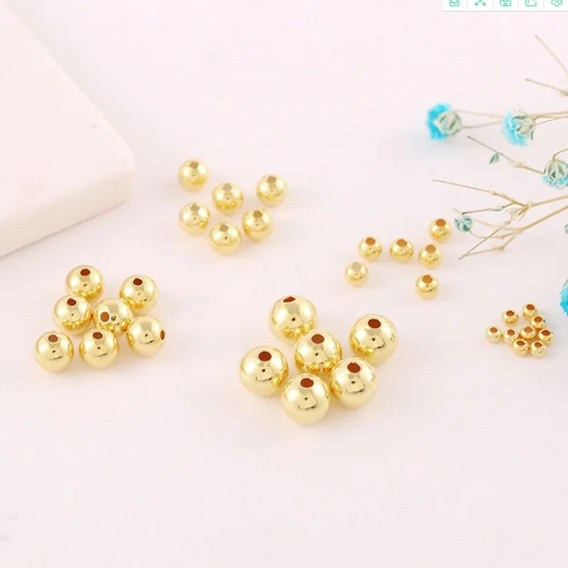 100pcs 2 2.5 3 4 5 6 8mm Real Gold Plated Round Spacer Beads Loose Beads for Jewelry Bracelets Necklace Making DIY Accessories
