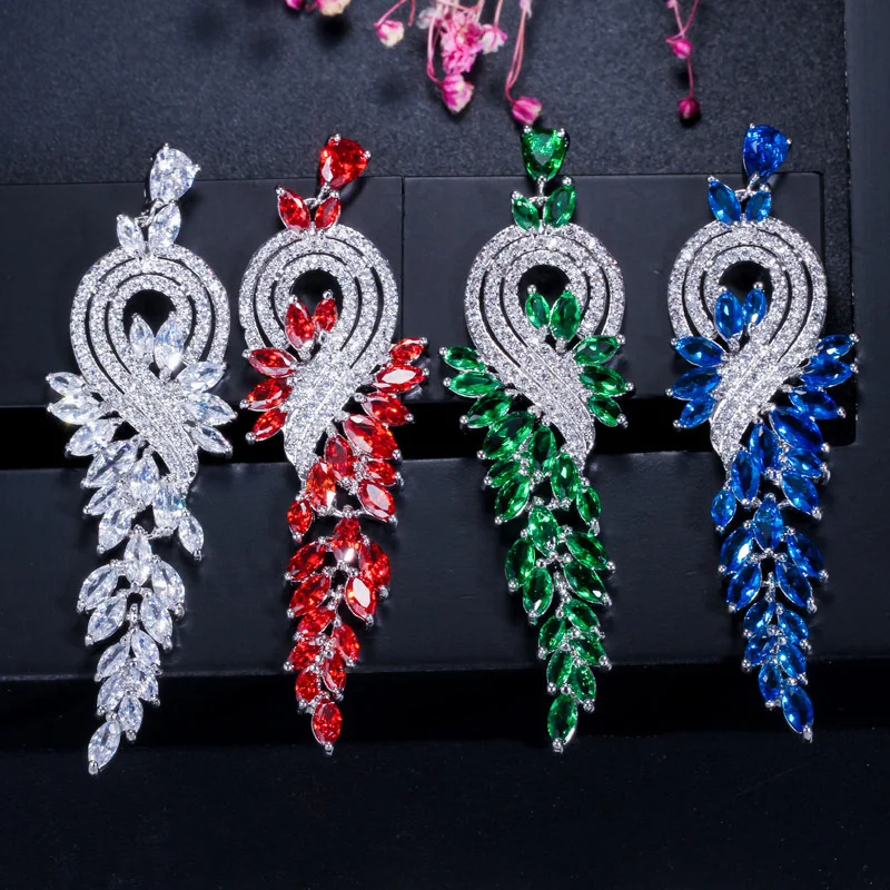 

Luxury Earrings for Women 2022 Fashion Jewelry Cubic Zirconia Colorful Shiny Women Earrings Long Tassel Anniversary Gift