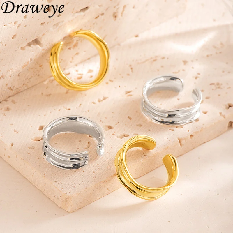 

Draweye Irregular Silver Gold Color Jewelry for Women Simple Vintage Cuff Rings Korean Fashion Ins New Hiphop Anillos Mujer