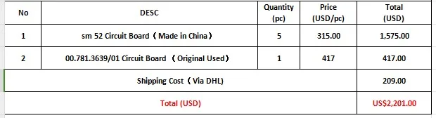 Печатная плата 00.781.3639 (оригинальная) и печатная SM52 (Сделано в Китае)-1 шт.