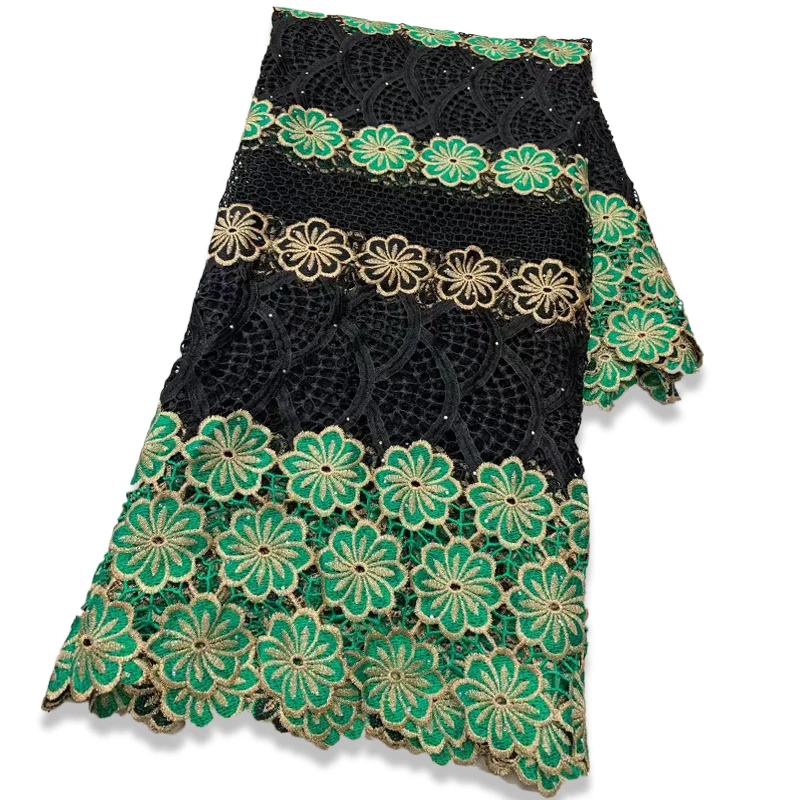 

Нигерийская кружевная ткань с камнями 2022, черно-зеленая Высококачественная африканская кружевная французская тюль, кружевная ткань с вышивкой для свадебного платья A3