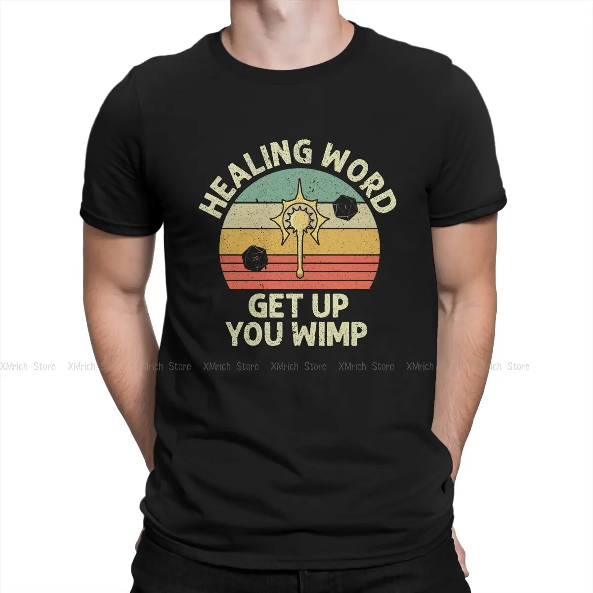 

Men T-Shirt Cleric Healing Word Get Up You Wimp Classic Vintage 100% Cotton Tee Shirt DnD Game Round Neck Clothing Summer