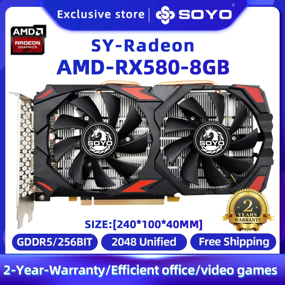 Видеокарта SOYO RX580 8G, GPU GDDR5 256 бит 8 контактов 14 нм HDMI * 1 DP * 3, новая видеокарта, поддержка настольного процессора