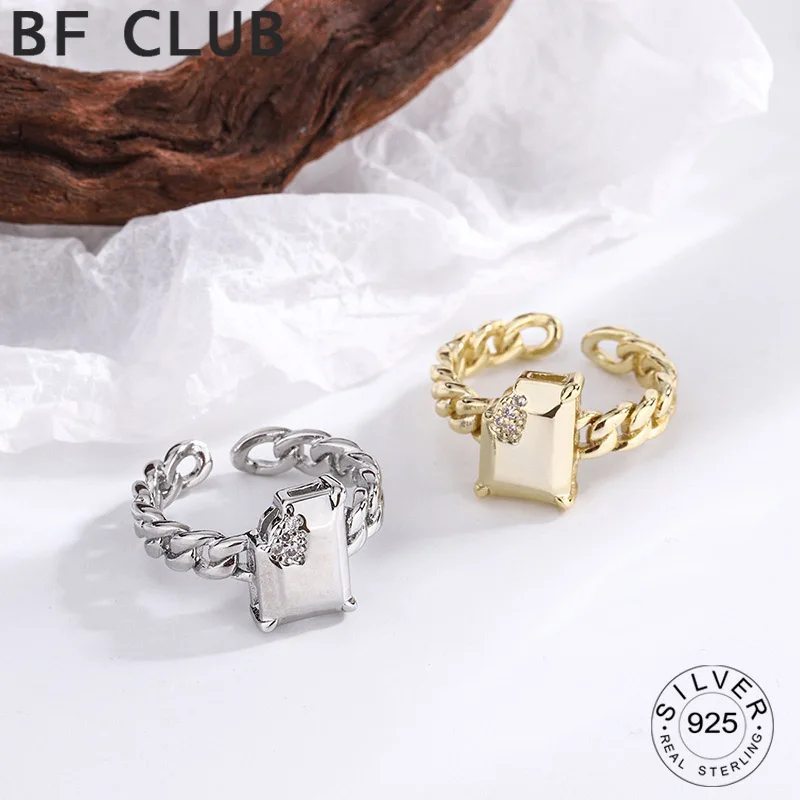 

925 Sterling Silver Rings for Women Rectangle Zircon New Trendy Elegant Creative Design Irregular Adjustable Party Jewelry
