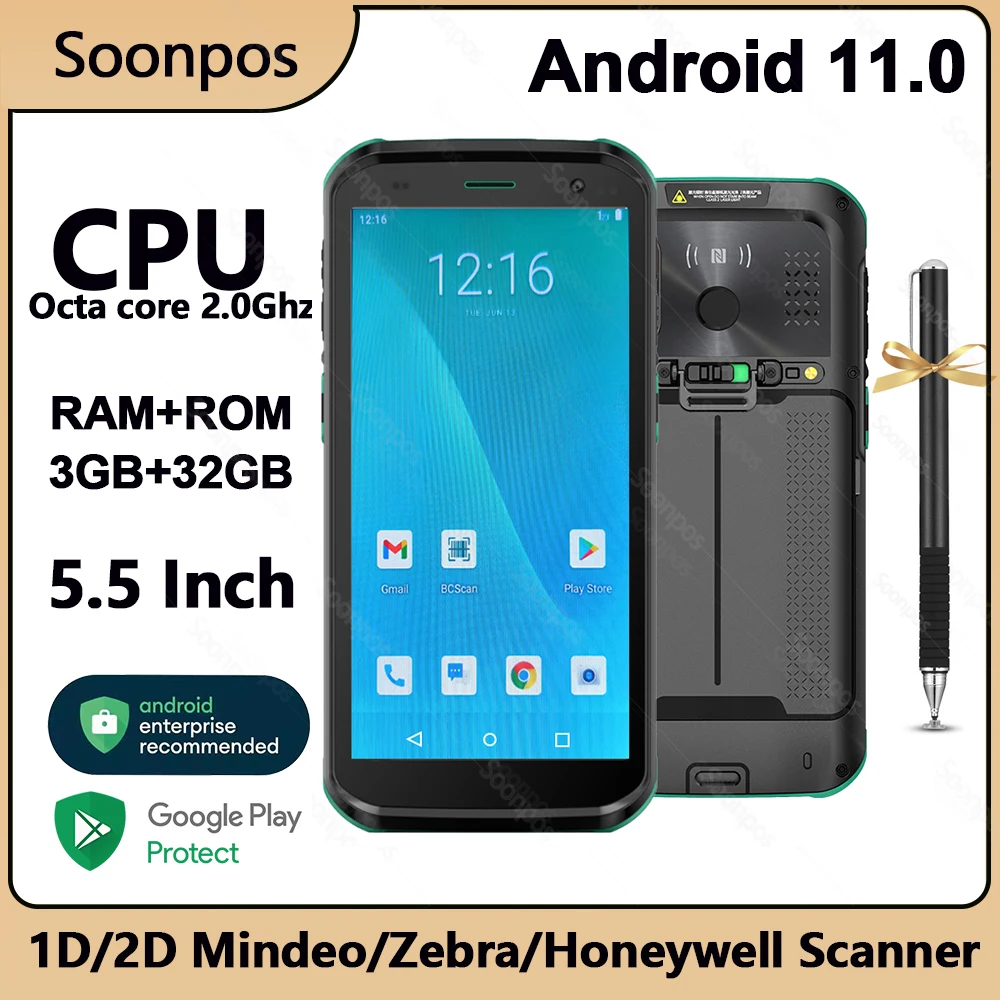 

Soonpos Android 11.0 Handheld PDA Scanner Rugged 1D 2D QR Barcodes Reader POS Terminal 4G WiFI Bluetooth NFC Data Collector