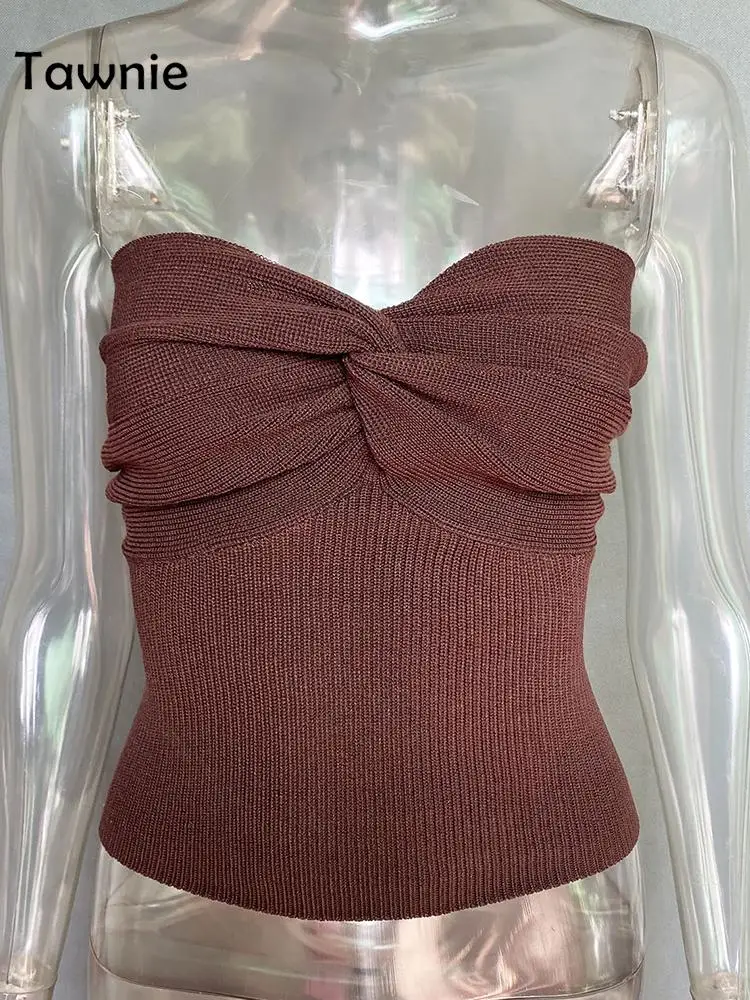 Женский вязаный Топ без бретелек Tawnie винтажный рукавов с открытой спиной и