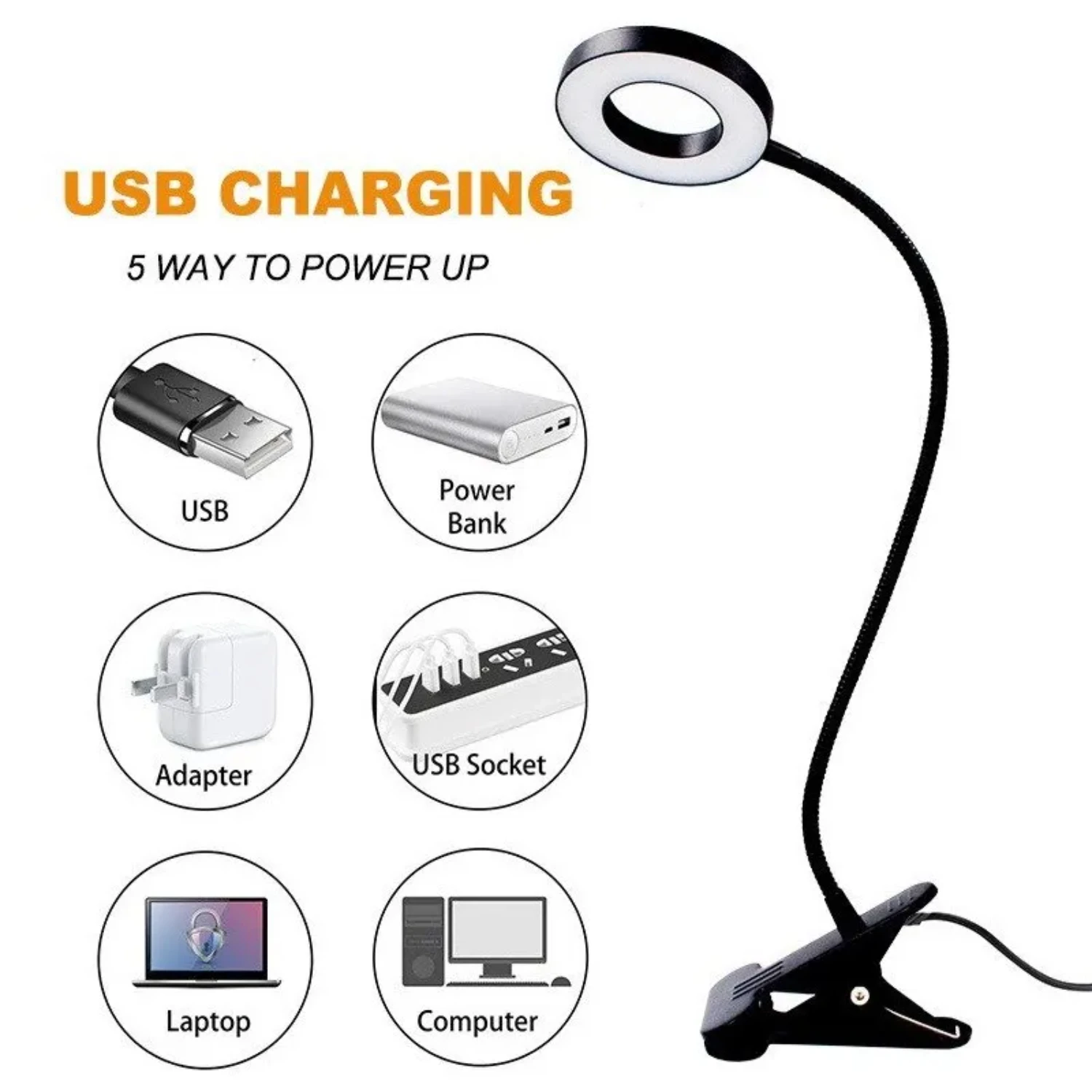 Светодиодная настольная лампа с зажимом 48 светодиодов USB перезаряжаемая книжная