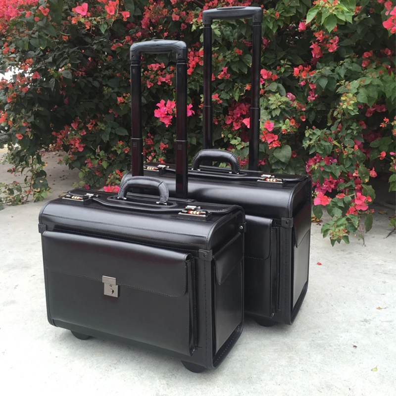 

Genuine Leather Flight Suitcase Captain Pilot Trolley Luggage Flight Attendant Air Case Lawyer Business Check-in Box 18/19 Inch