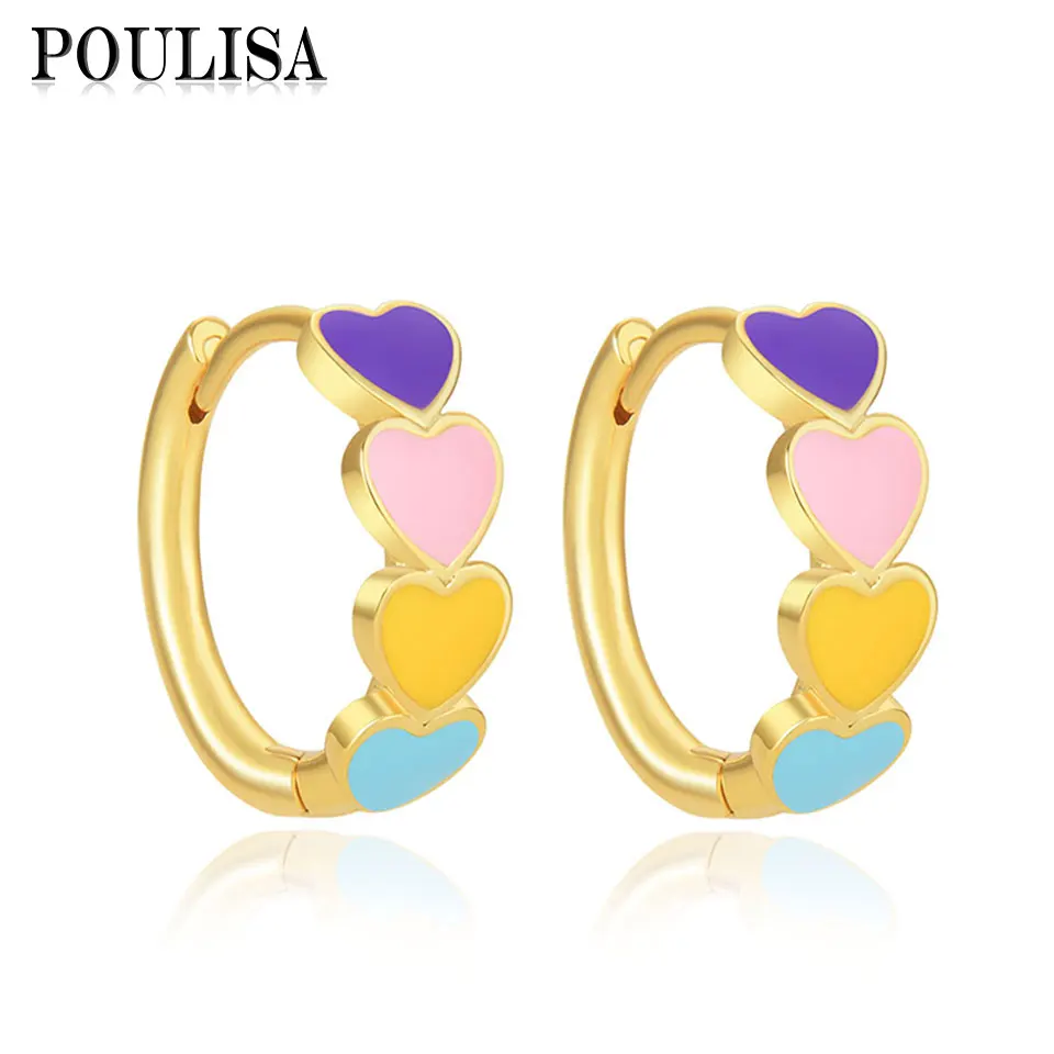 

Poulisa Romantic Multicolor Enamel Heart Hoop Earrings Rainbow Trend Jewelry for Women Valentine's Days Gift Fashion Earrings