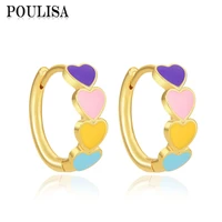 poulisa romantic multicolor enamel heart hoop earrings rainbow trend jewelry for women valentines days gift fashion earrings