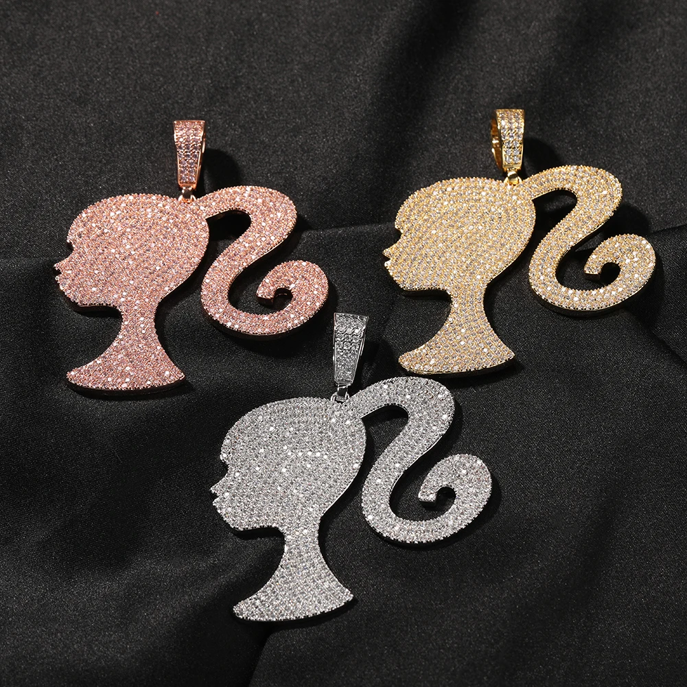 Цепочка с кулоном в виде ледяной Девушки Bling King для женщин ожерелье из розового