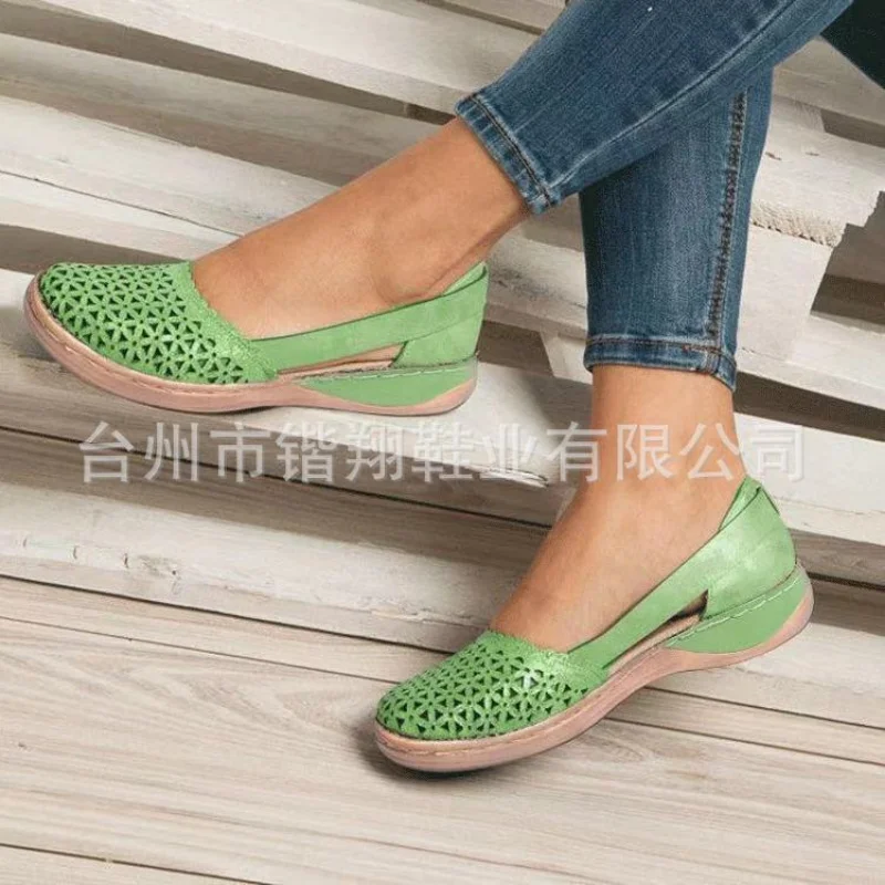 Sandal women summer 2023 headband hollowed out elegant low sheet sandals round toe  womens shoes