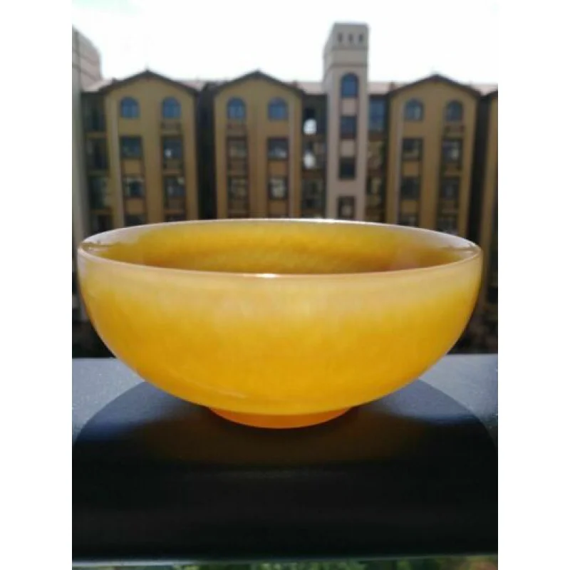 

100% Natural Hand Carved Chinese Yellow Jade Bowl Diameter 11-12cm Excluding