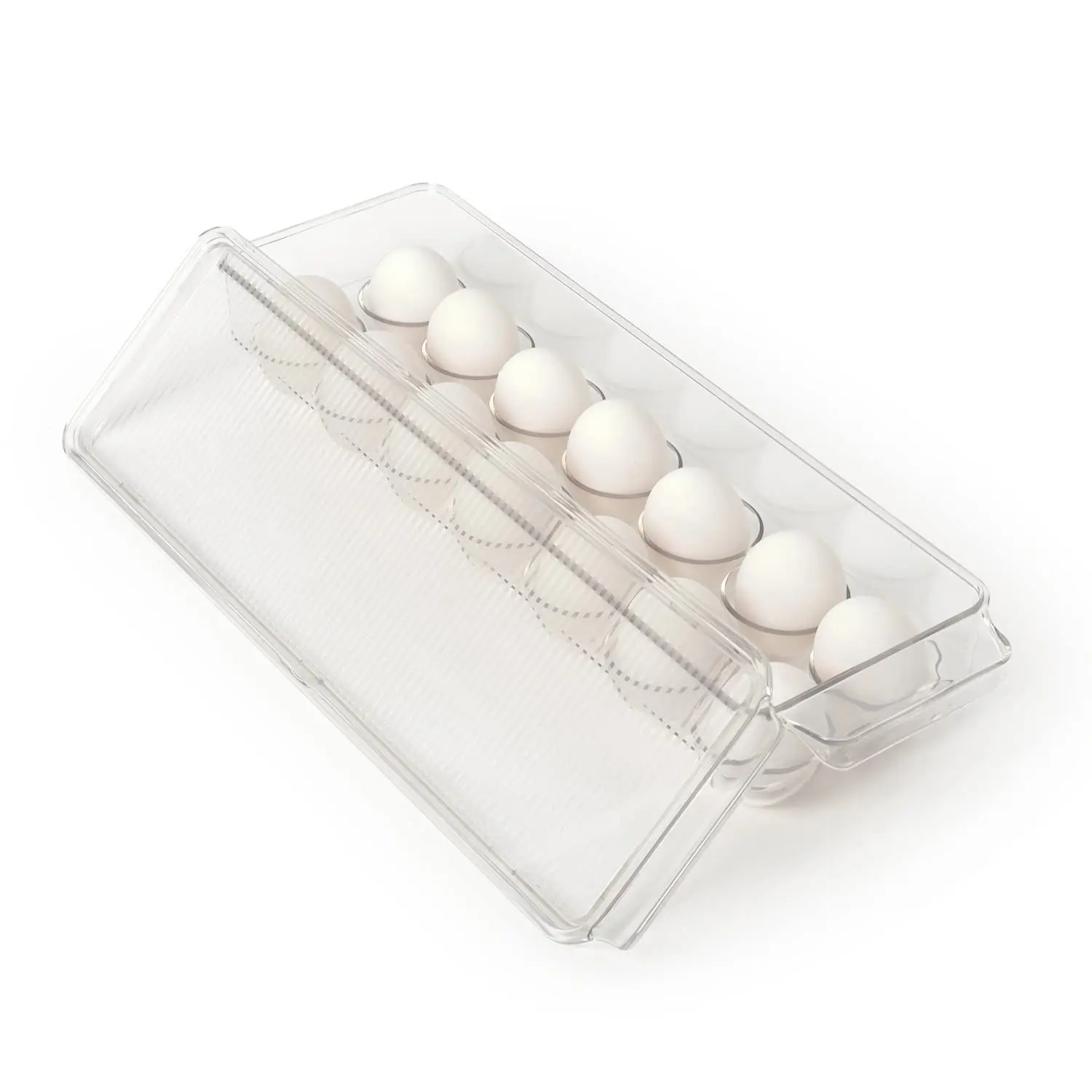 

Kitchen Plastic Egg Holder, BPA Free Fridge Organizer with Lid & Handles Refrigerator Storage Container 14 Egg Tray