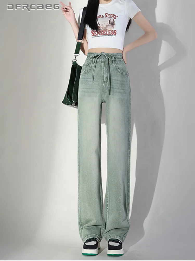 

Женские джинсы с широкими штанинами, свободные прямые джинсовые брюки в американском винтажном стиле, в стиле ретро, на шнуровке, осень 2022