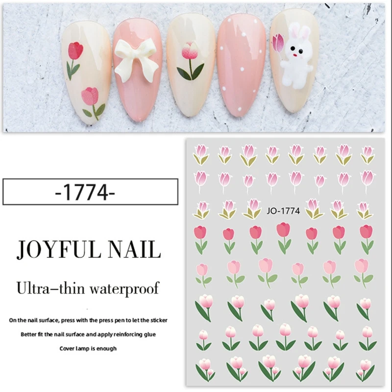 

6 Sheets Flower Nail Stickers,Self-Adhesive Tulips Nail Art Stickers Decals Manicure Nail Tip Decoration for Women Grils