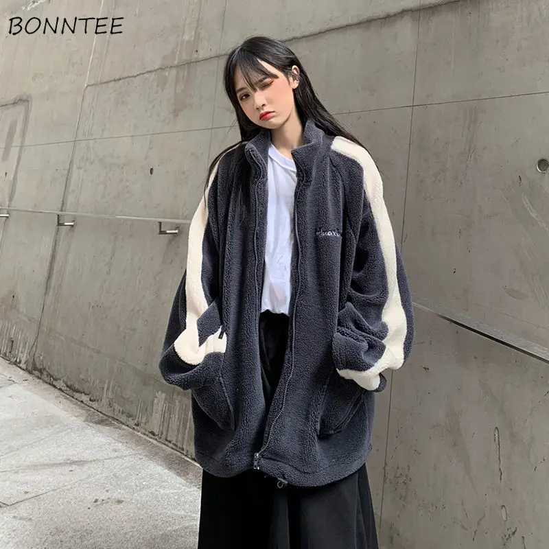 

Basic Jackets Women Thicken Warm Patchwork Loose Jacket Students Wind-proof Harajuku Casual Trendy Winter Outwear Streetwear Ins