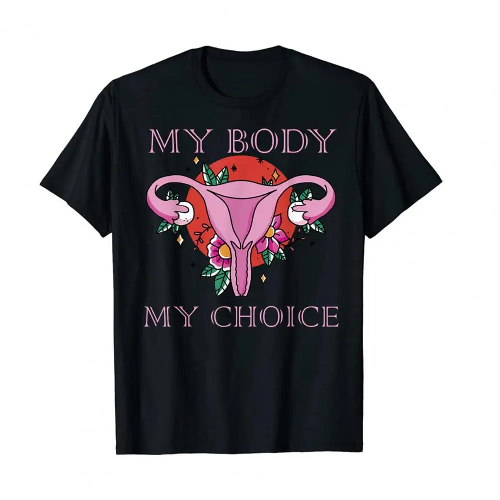 

Feminism My Uterus Women T-shirt O-neck Short Sleeve Loose Tee Shirt Floral Print T-shirt Procession