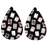 playing cards faux leather teardrop earrings double side print 2022 new style