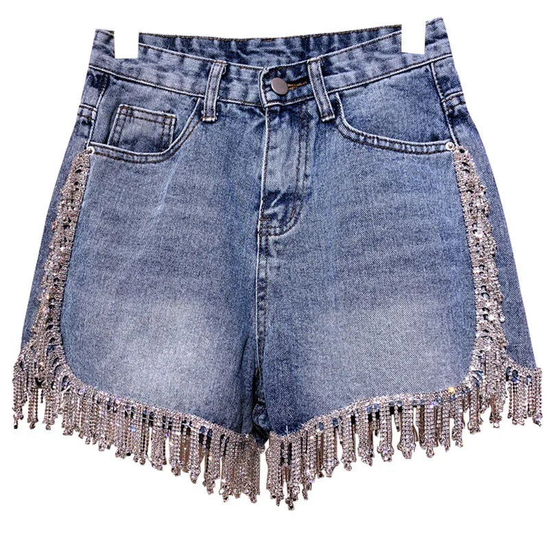 

Rhinestone high waist denim shorts super flash high-end diamond-studded heavy industry all-match thin European and American hot