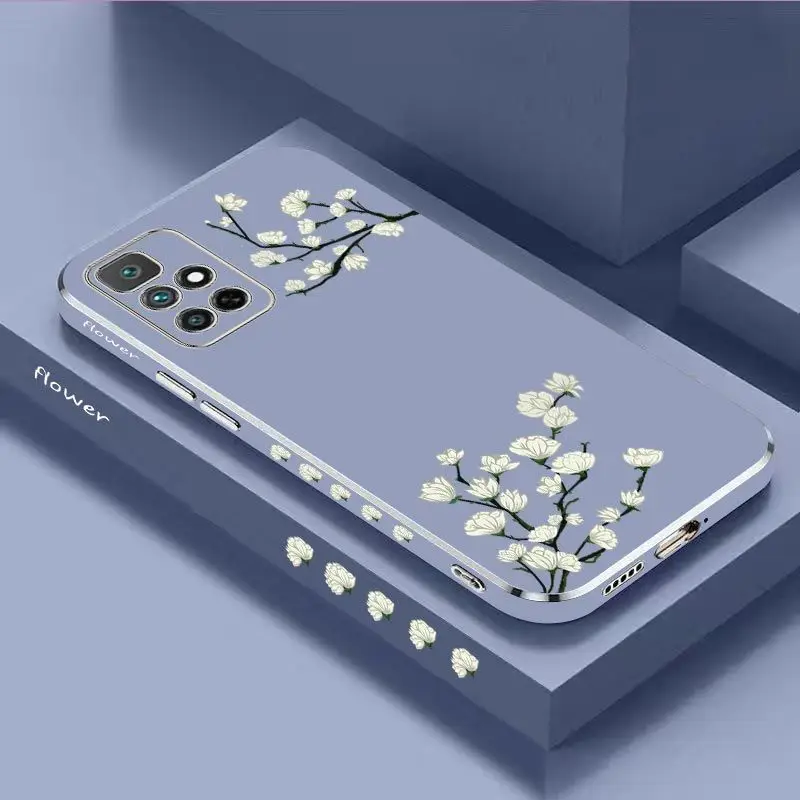 White Plum Blossom Luxury Plating Phone Case For Xiaomi Redmi 10 10A 12C 9 10C 9T 9A A1 9C Cover