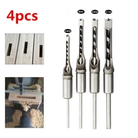 new 4pcs hss twist drill bits square auger hole saw mortise chisel wood drill set tools kit extended saw