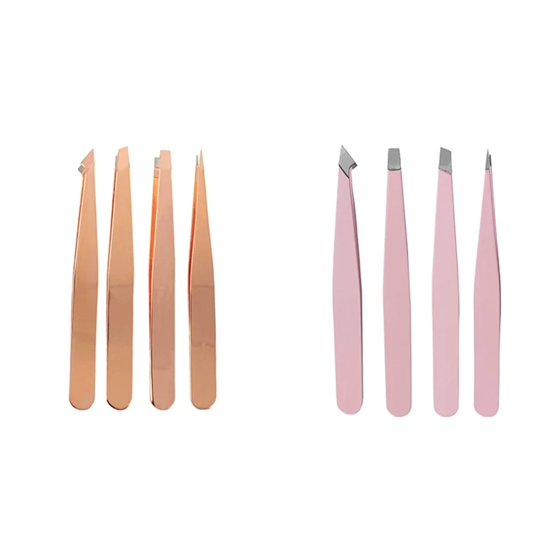 

4-Piece Set of Eyebrow Tweezers-Various Pointed and Angled Tweezers-With Leather Effect Protective Sleeve