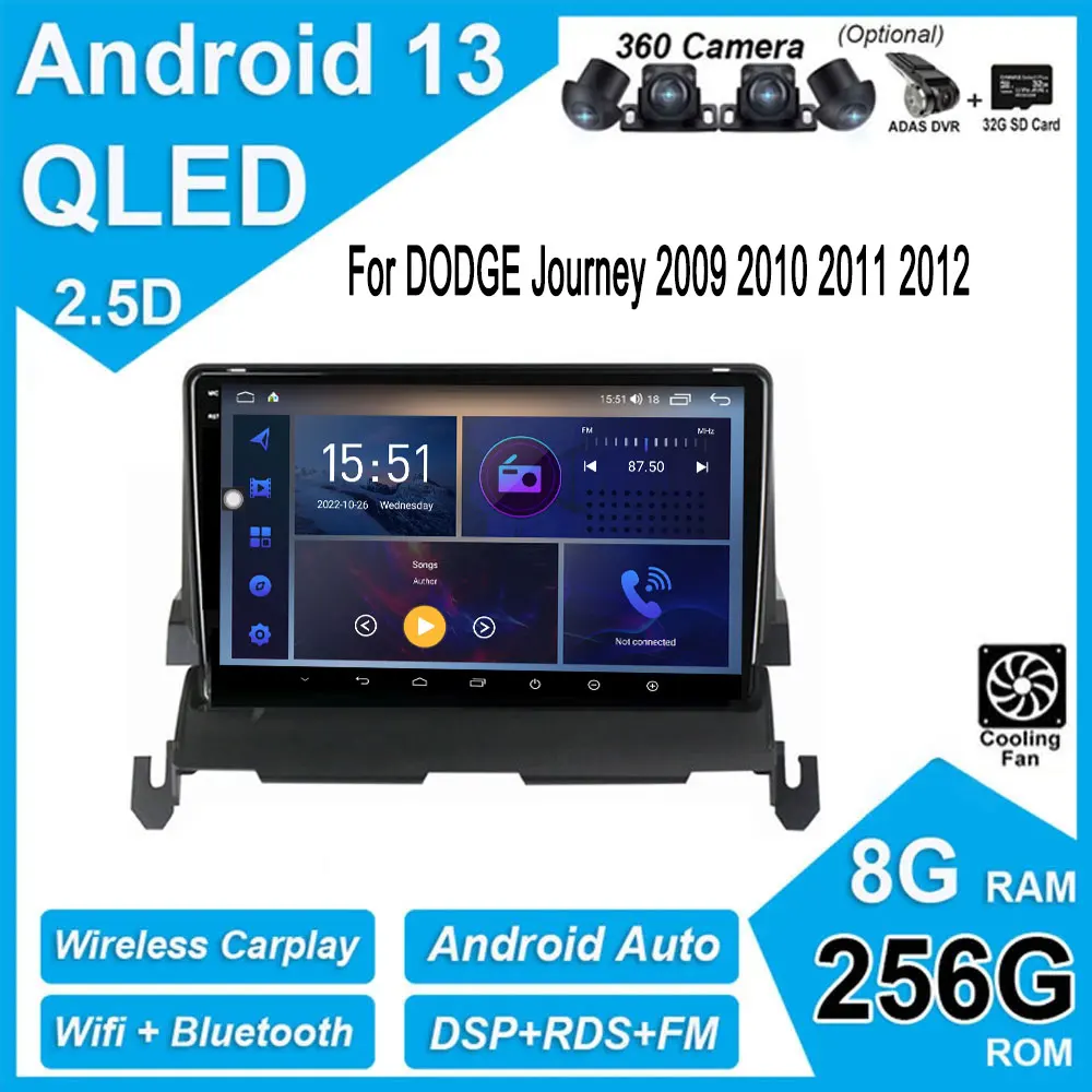 

9 Inch IPS QLED Android 13 For DODGE Journey 2009 2010 2011 2012 Car WIFI Radio Stereo Screen Multimedia Navigation Autoradio