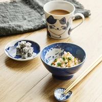 japan style creative cartoon fat cat ceramic tableware underglaze color rice bowl mug dinnerware set plates kitchen accesorios