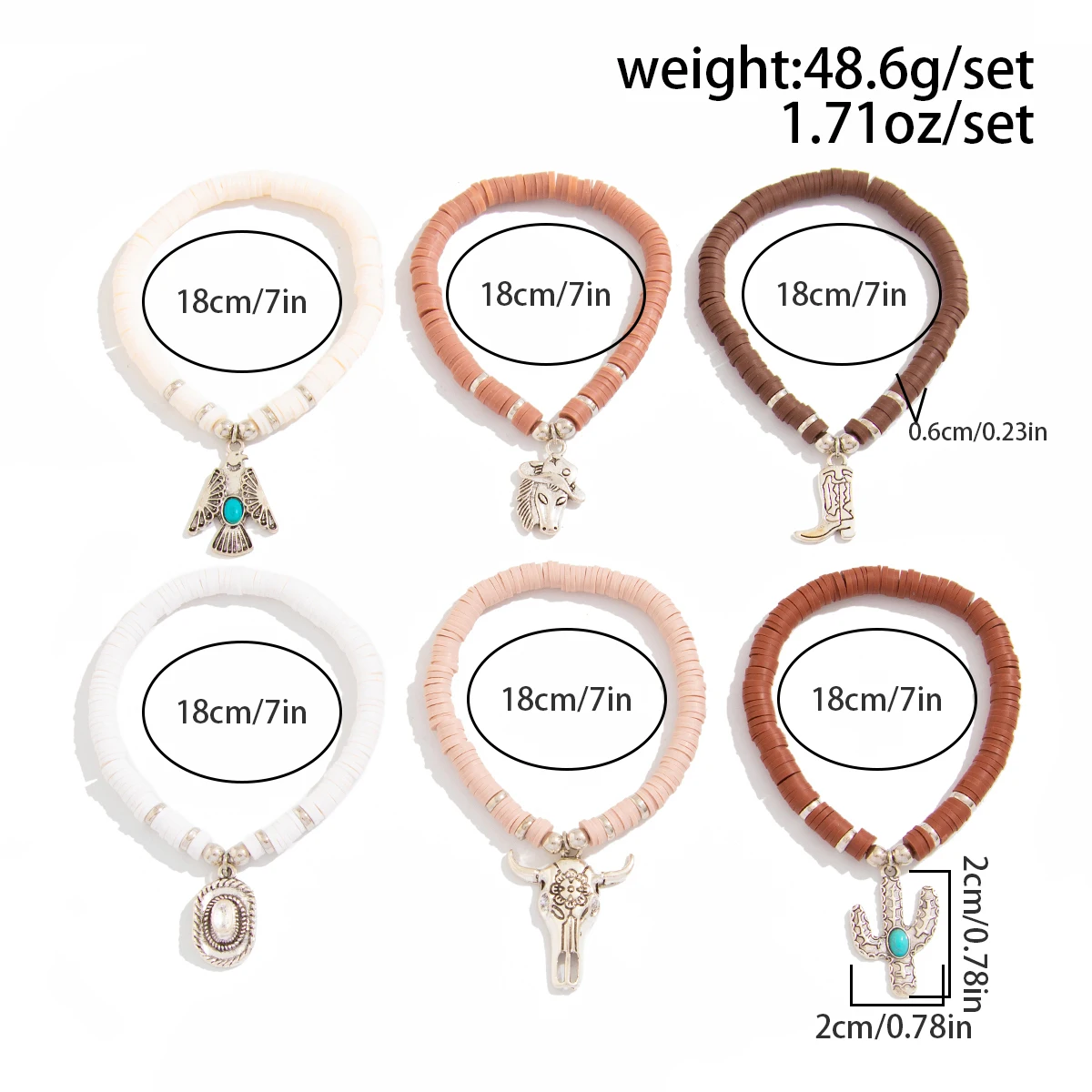 Ingemark 6 шт./компл. этнические ботинки кактуса с бычьим головой браслет подвеской