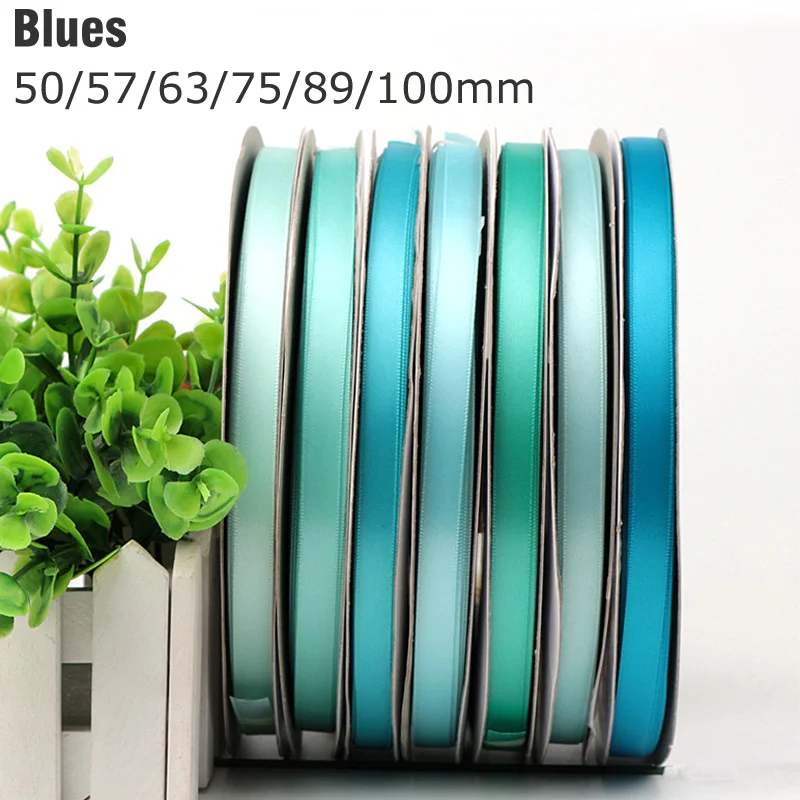 50/57/63/75/89/100mm BLUE NAVY Double Face Satin Ribbon Solid Color 100% Polyester Dense Fabric Tapes Wedding Decoration #283983