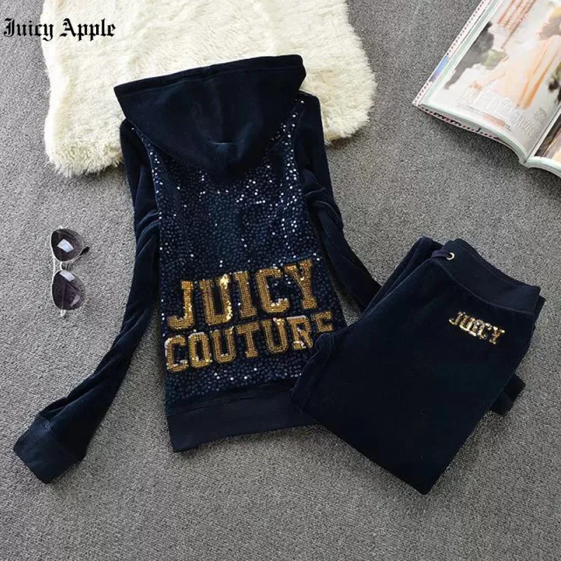 Juicy Apple Tracksuit Women Sportswear Casual Sport Suit Long Sleeve Zipper Jacket Gym Fitness Plus Size 2 Piece Sets Tracksuit